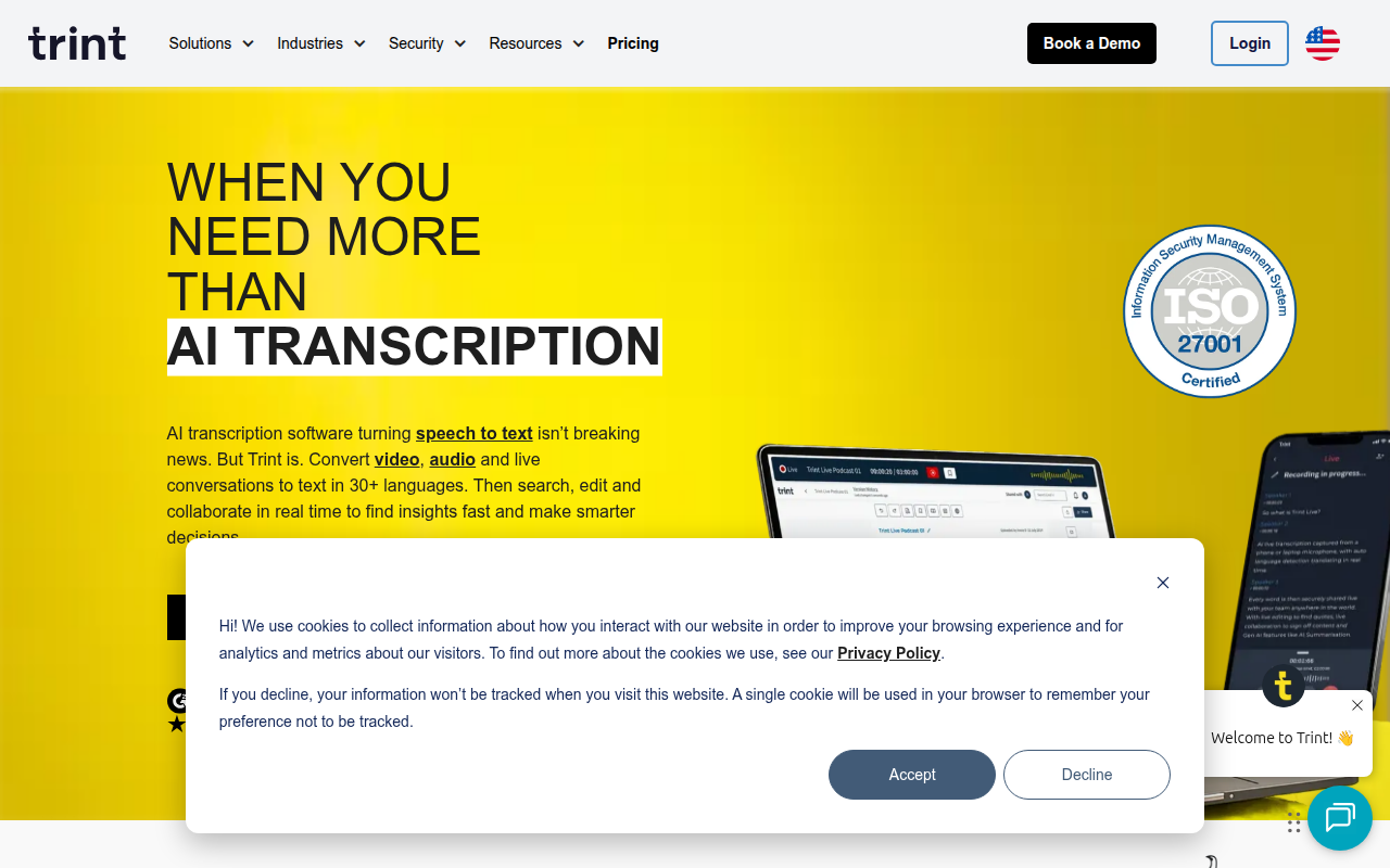 Trint product screenshot