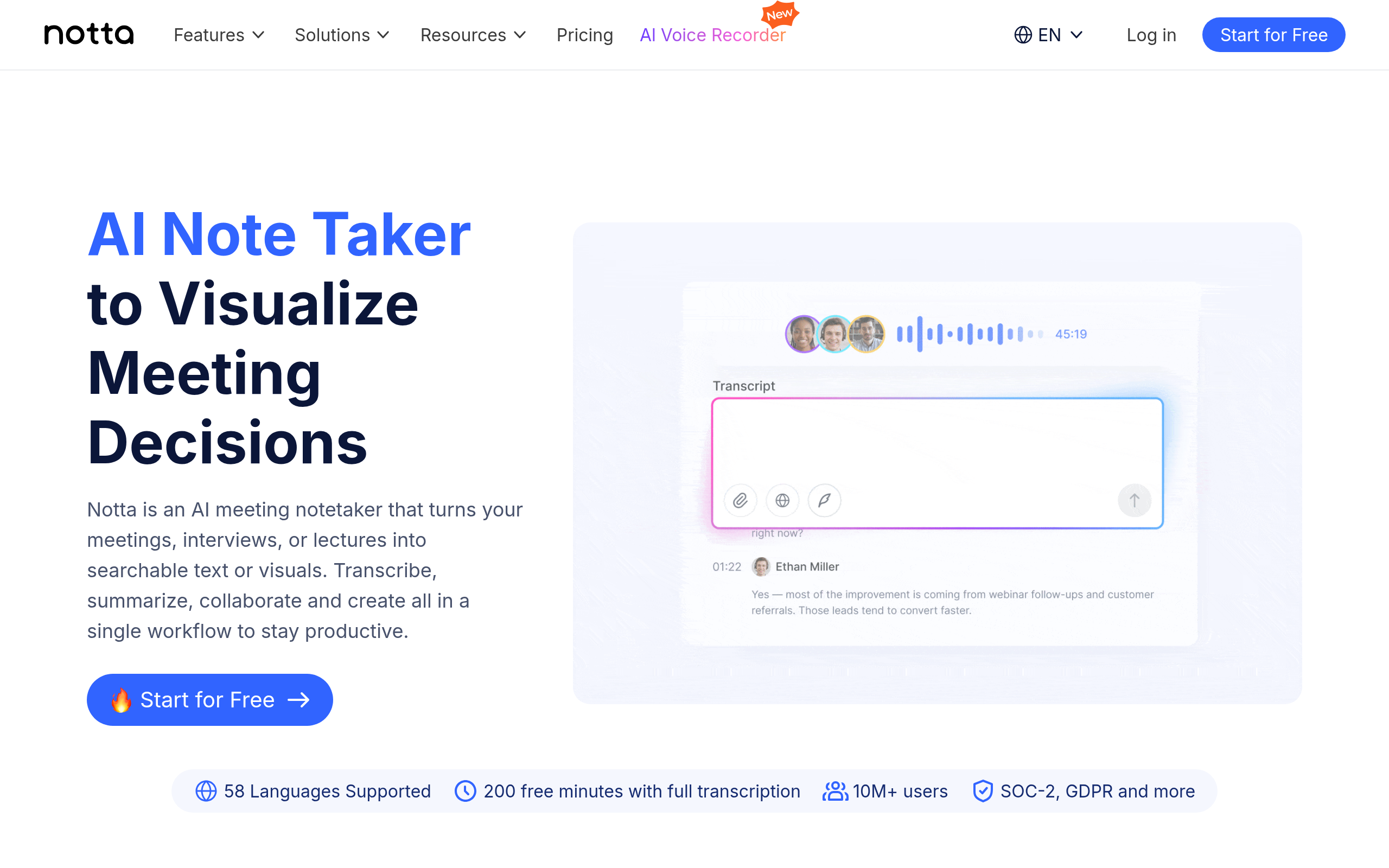 Notta AI product screenshot