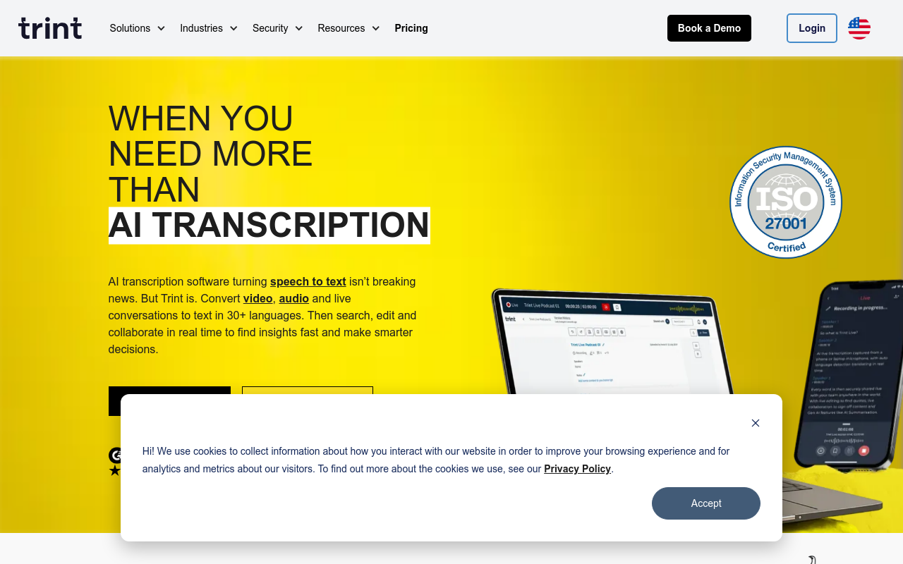 Trint product screenshot