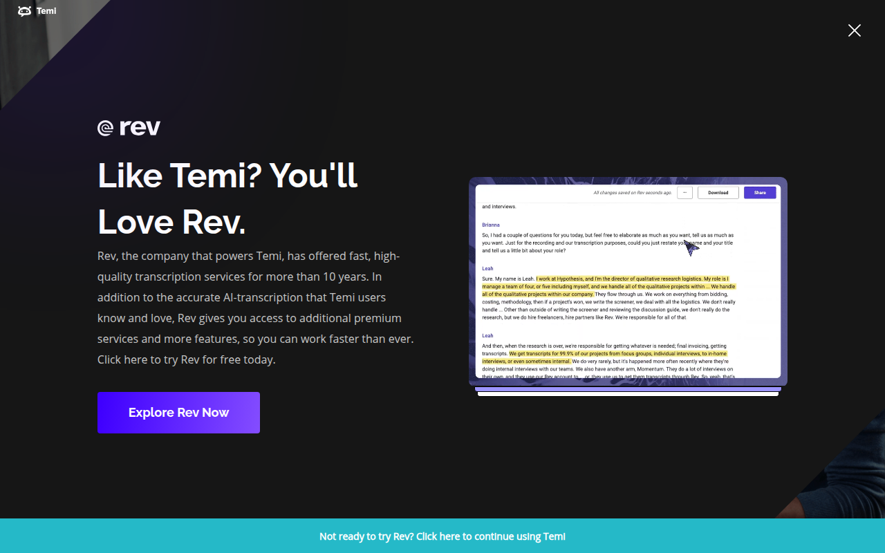 Temi product screenshot