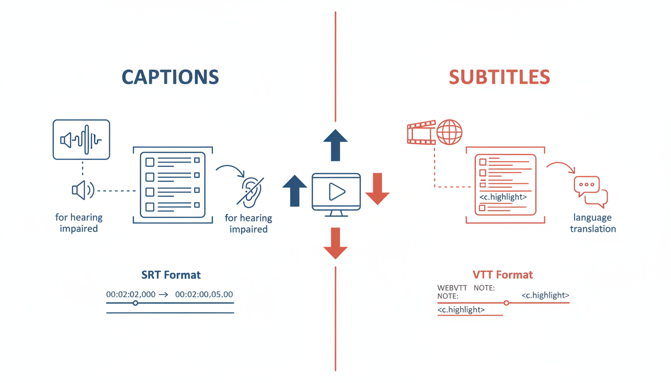 Illustration for Understanding Captions vs. Subtitles: SRT vs. VTT