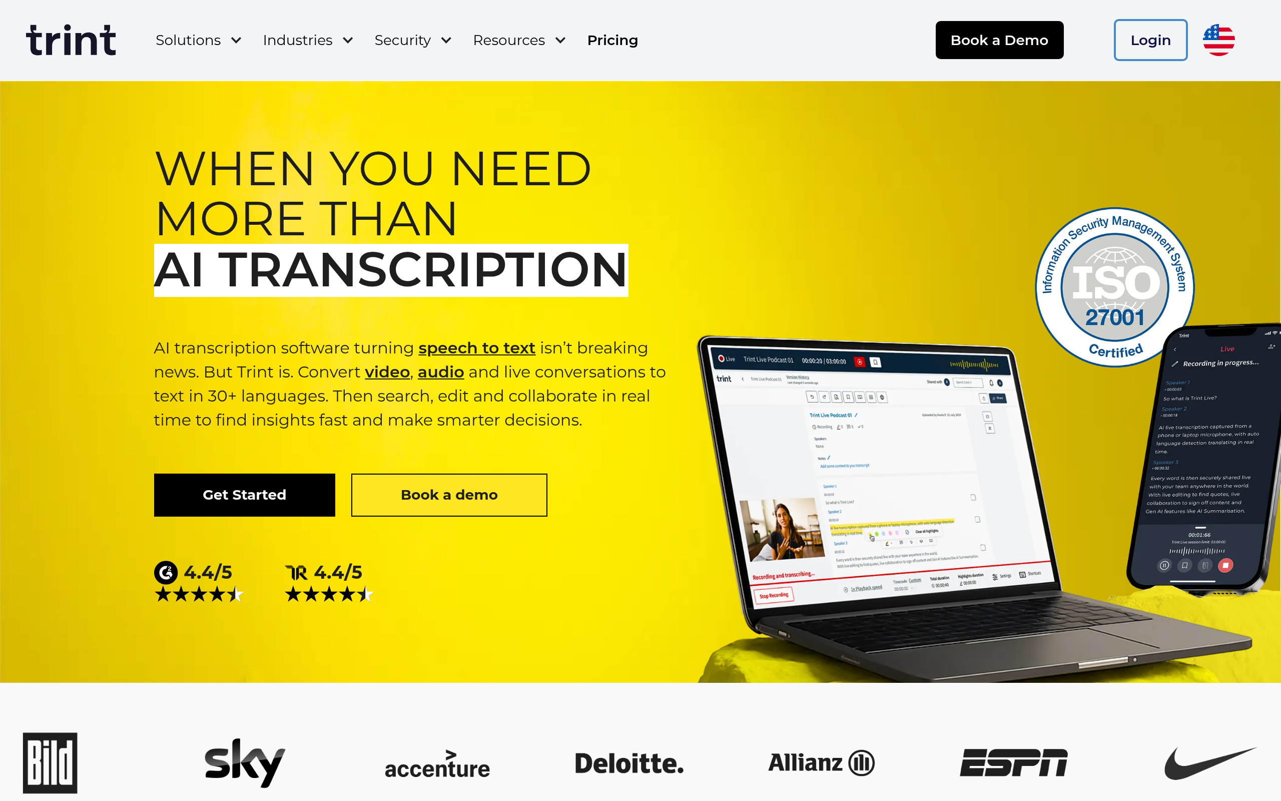 Trint product screenshot