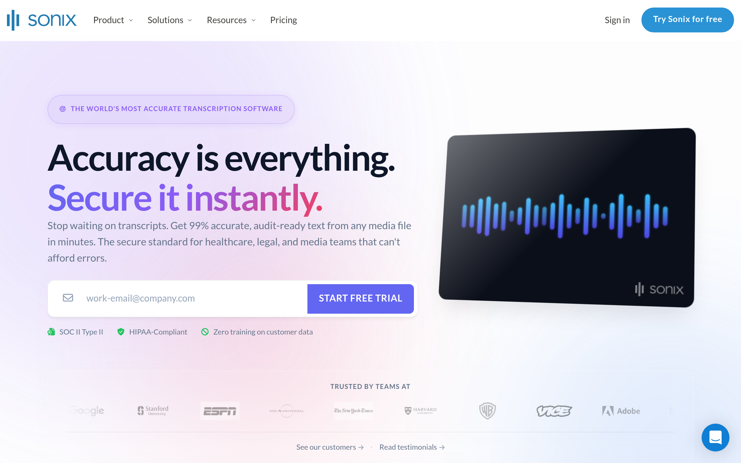 Sonix product screenshot