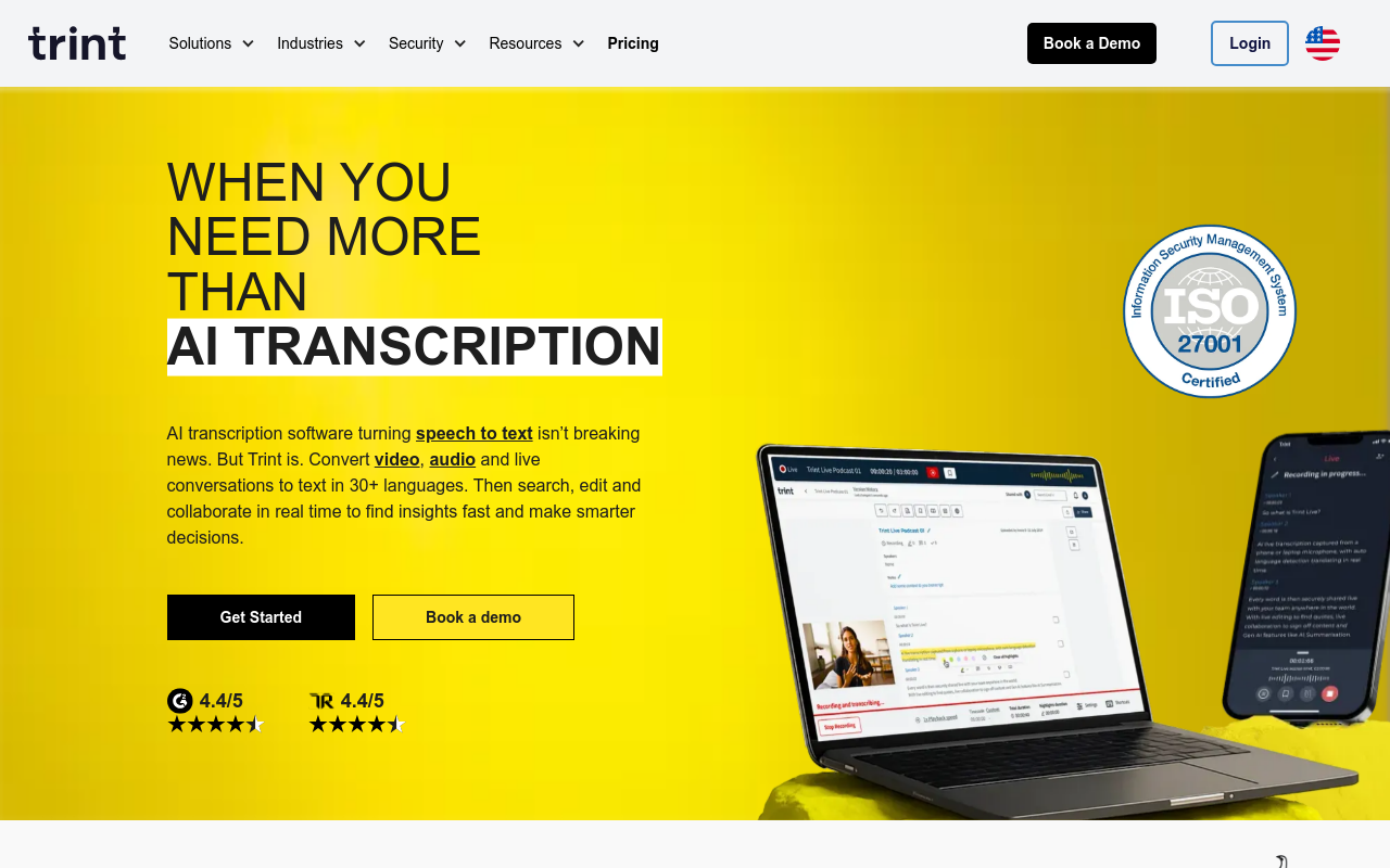 Trint product screenshot