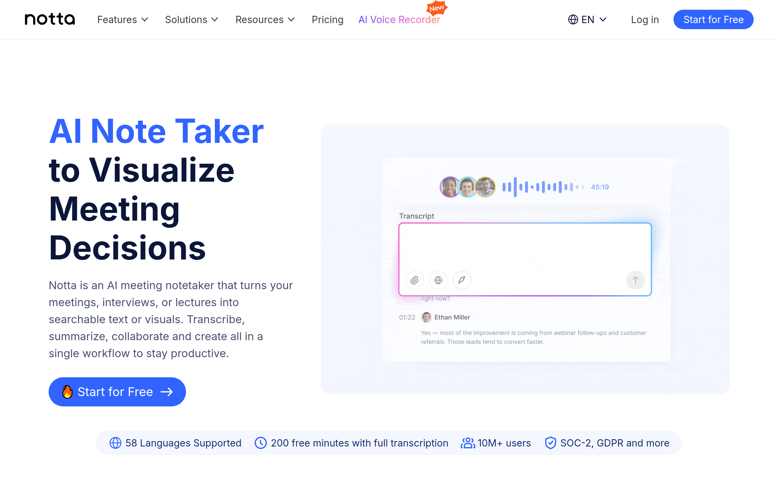 Notta product screenshot