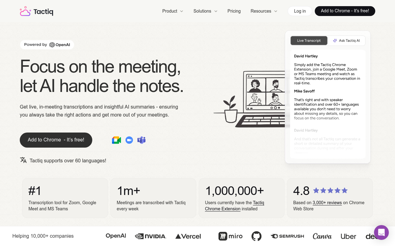 Tactiq product screenshot